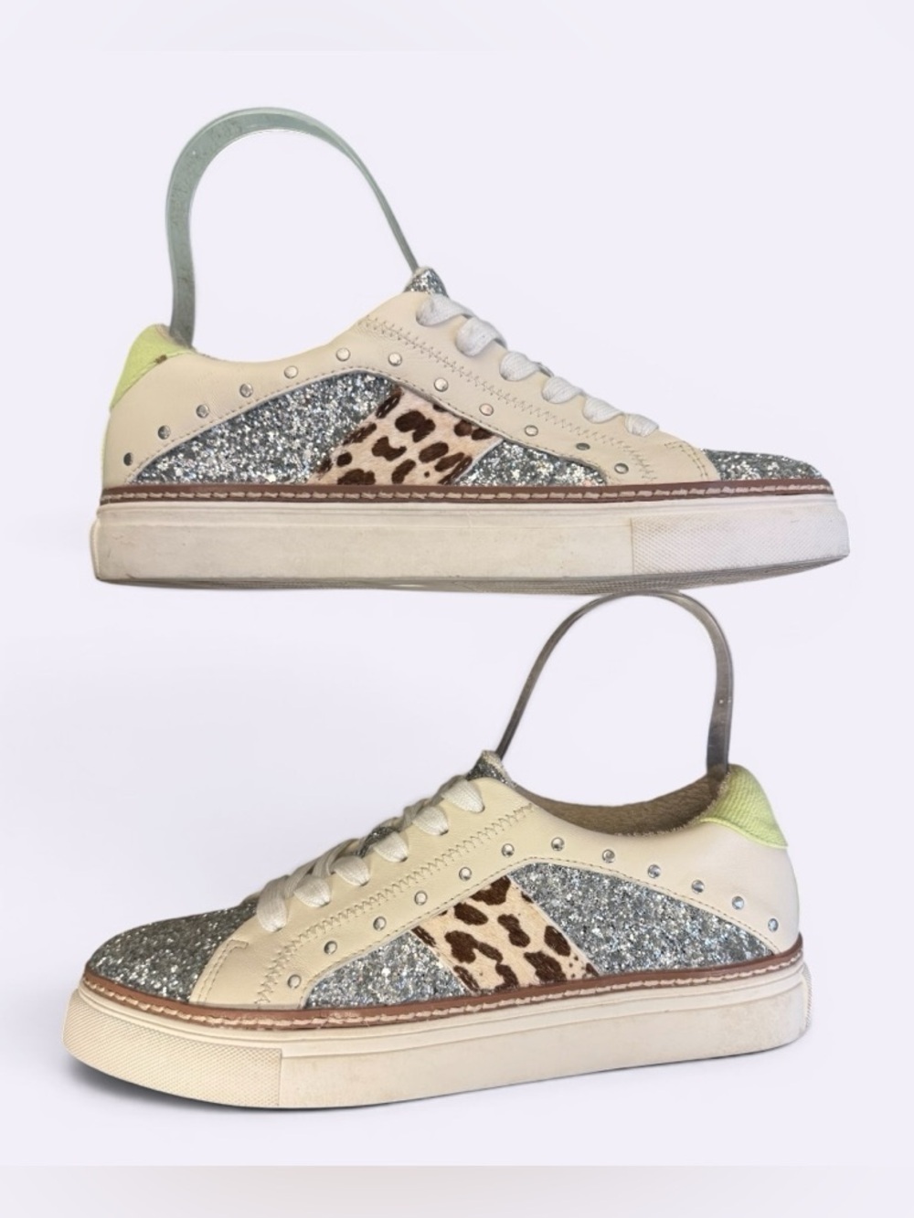 Crown Vintage Kalinda sneakers glitter, leopard print and stud accents Sz 7